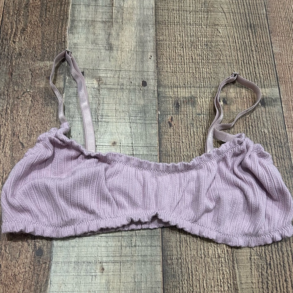 Free People‎ Intimately Mauve Rib Ruched Bralette Size M Adjustable Straps Bra